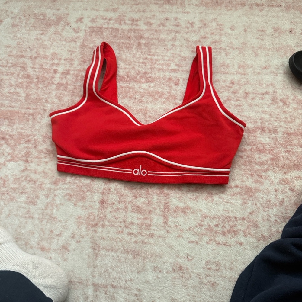 ALO Yoga Red Bralette with White Piping
